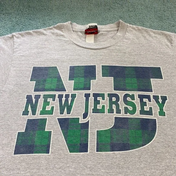 VINTAGE New Jersey Shirt Adult Large NJ State Plaid Gray Blue Green Mens 90s - Picture 5 of 12